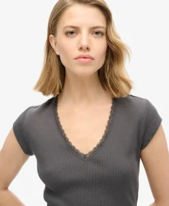 Athletic Essentials Lace Trim V-Neck Top