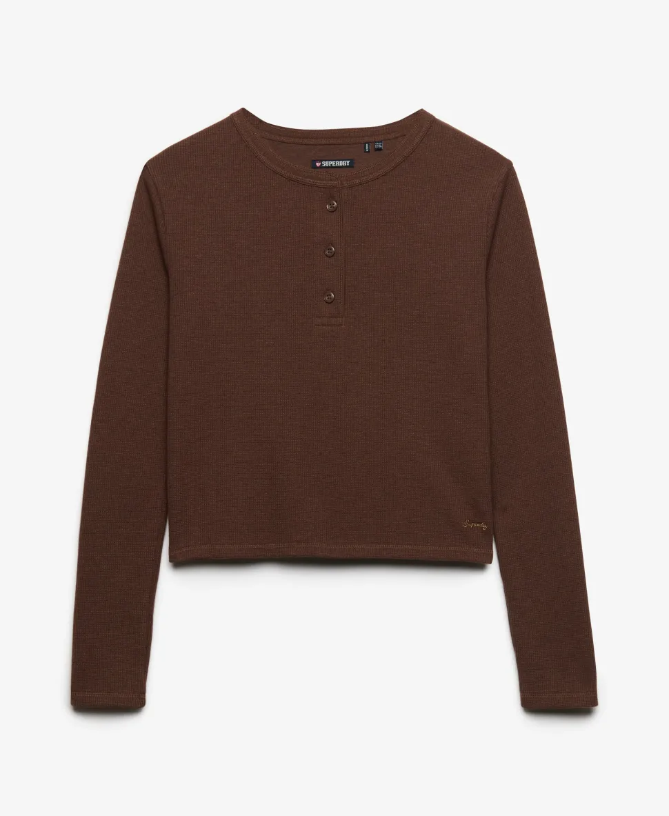 Athletic Essential Waffle Button Long Sleeve Top