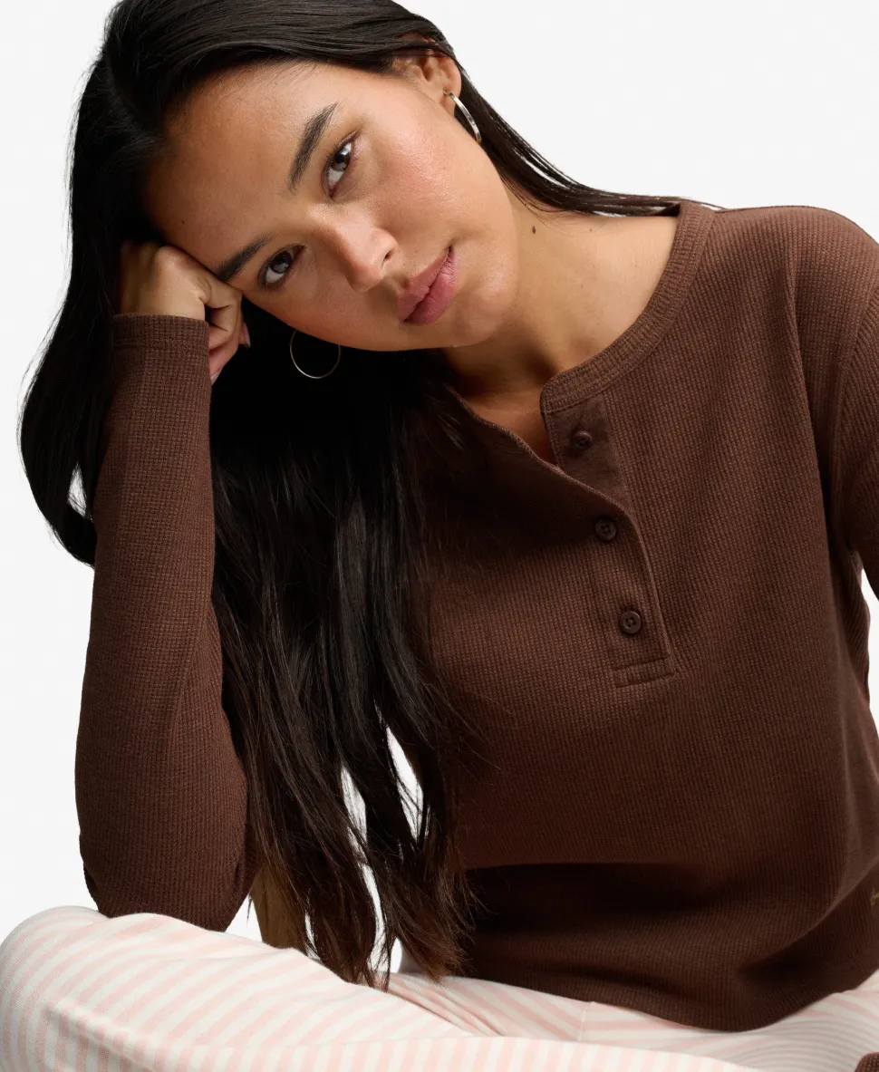 Athletic Essential Waffle Button Long Sleeve Top