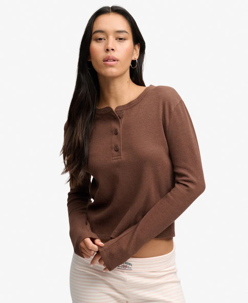 Athletic Essential Waffle Button Long Sleeve Top