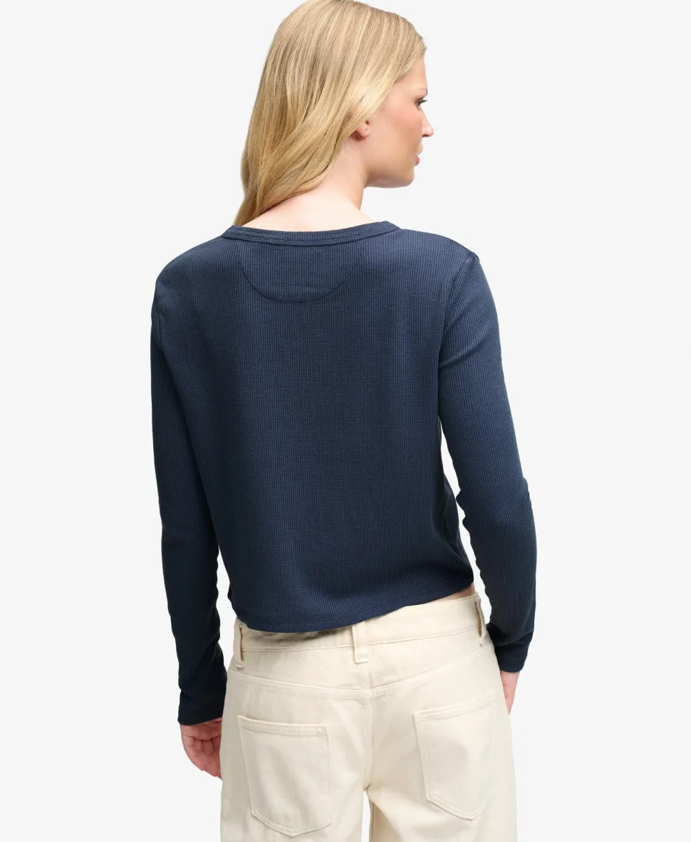 Athletic Essential Waffle Button Long Sleeve Top