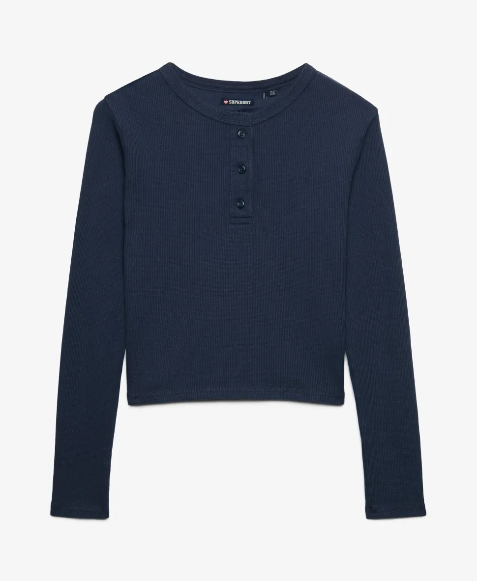 Athletic Essential Waffle Button Long Sleeve Top