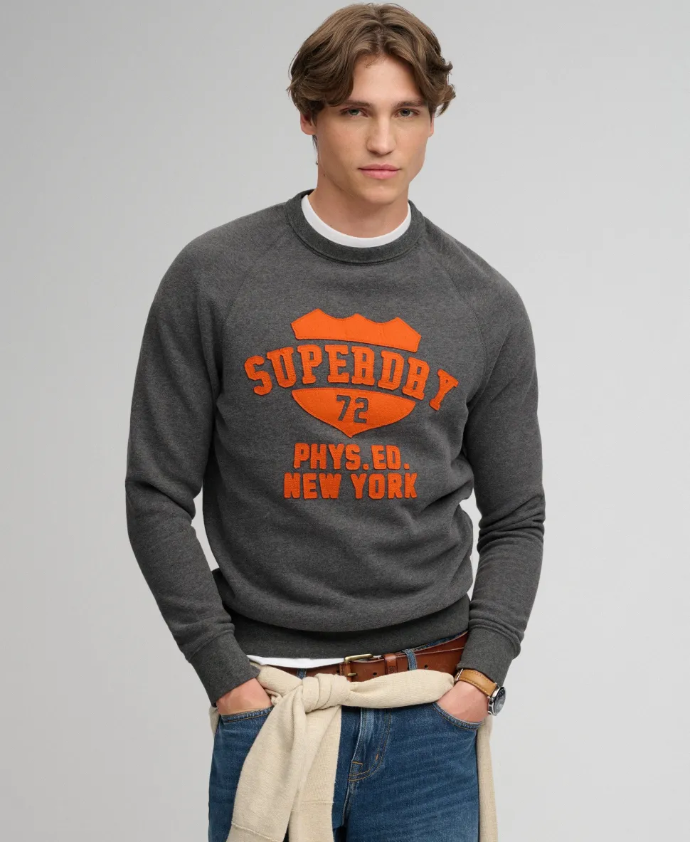 Athletic Felt Applique Crew Neck Sweatshirt