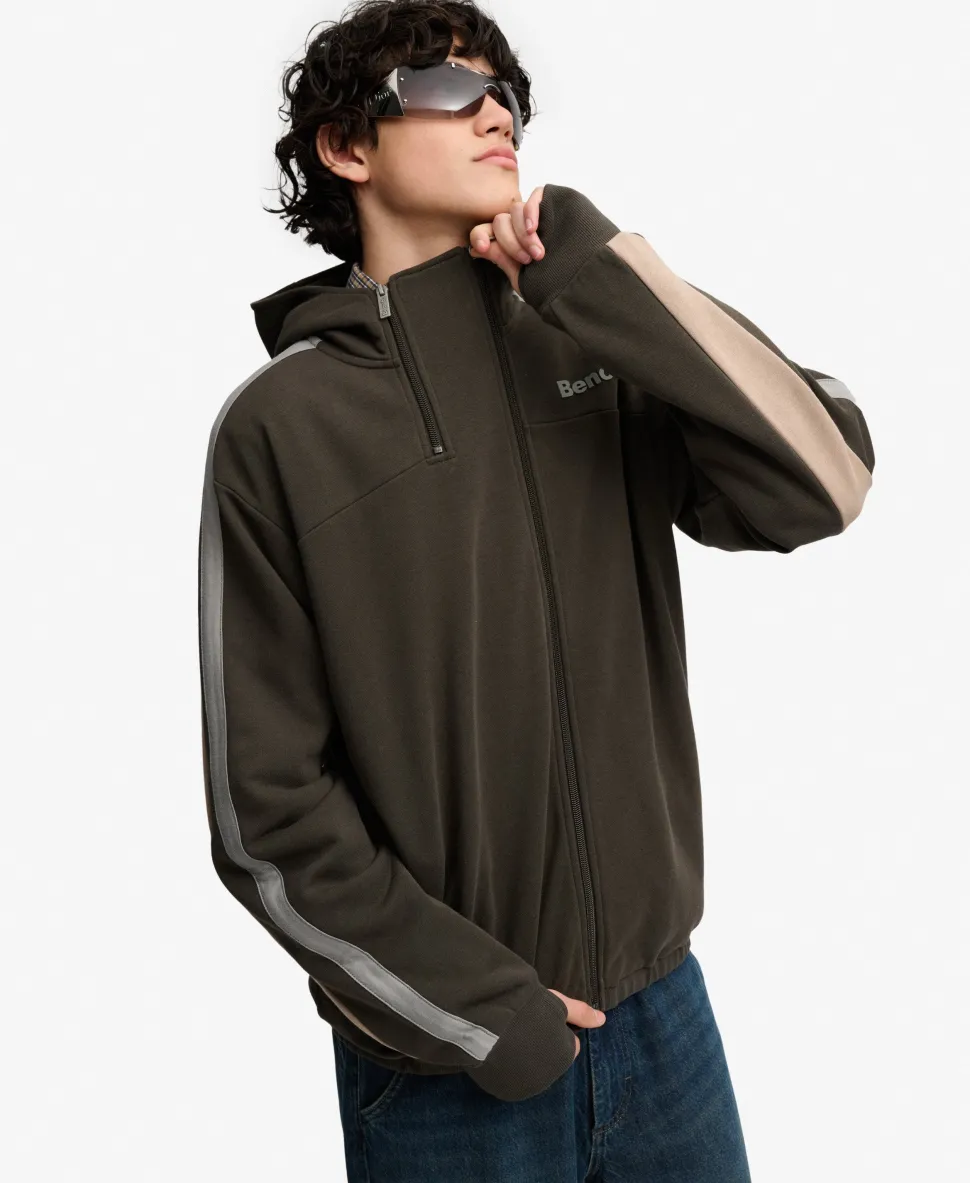 Bench Double Zip Hooded Stripe Sweatshirt