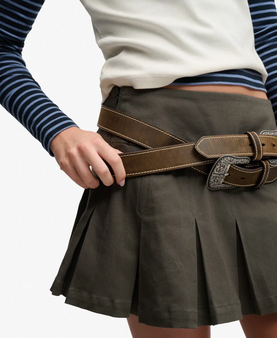 Bench Logo Pleated Twill Mini Skirt
