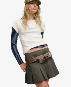 Bench Logo Pleated Twill Mini Skirt
