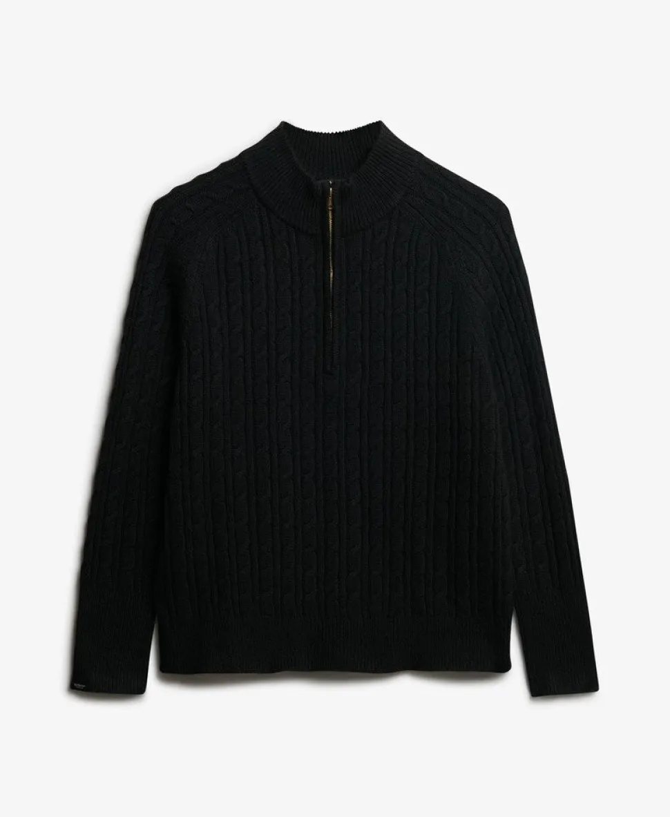 Brushed Cable Knit Henley Jumper