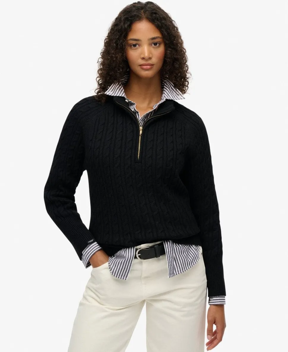Brushed Cable Knit Henley Jumper