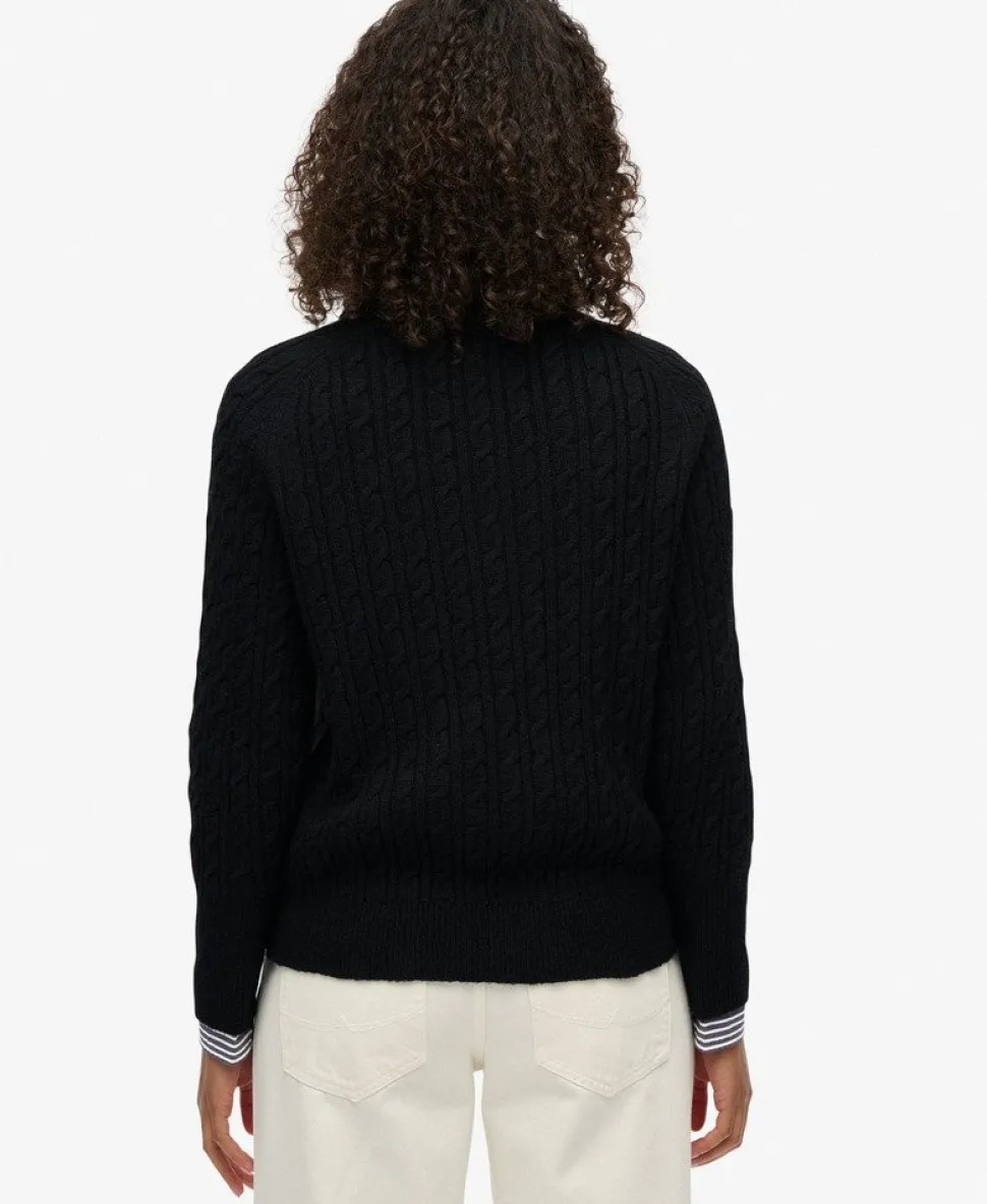 Brushed Cable Knit Henley Jumper
