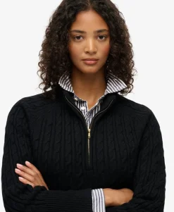 Brushed Cable Knit Henley Jumper