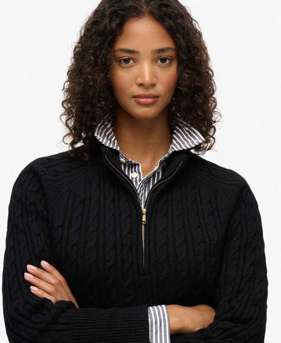 Brushed Cable Knit Henley Jumper