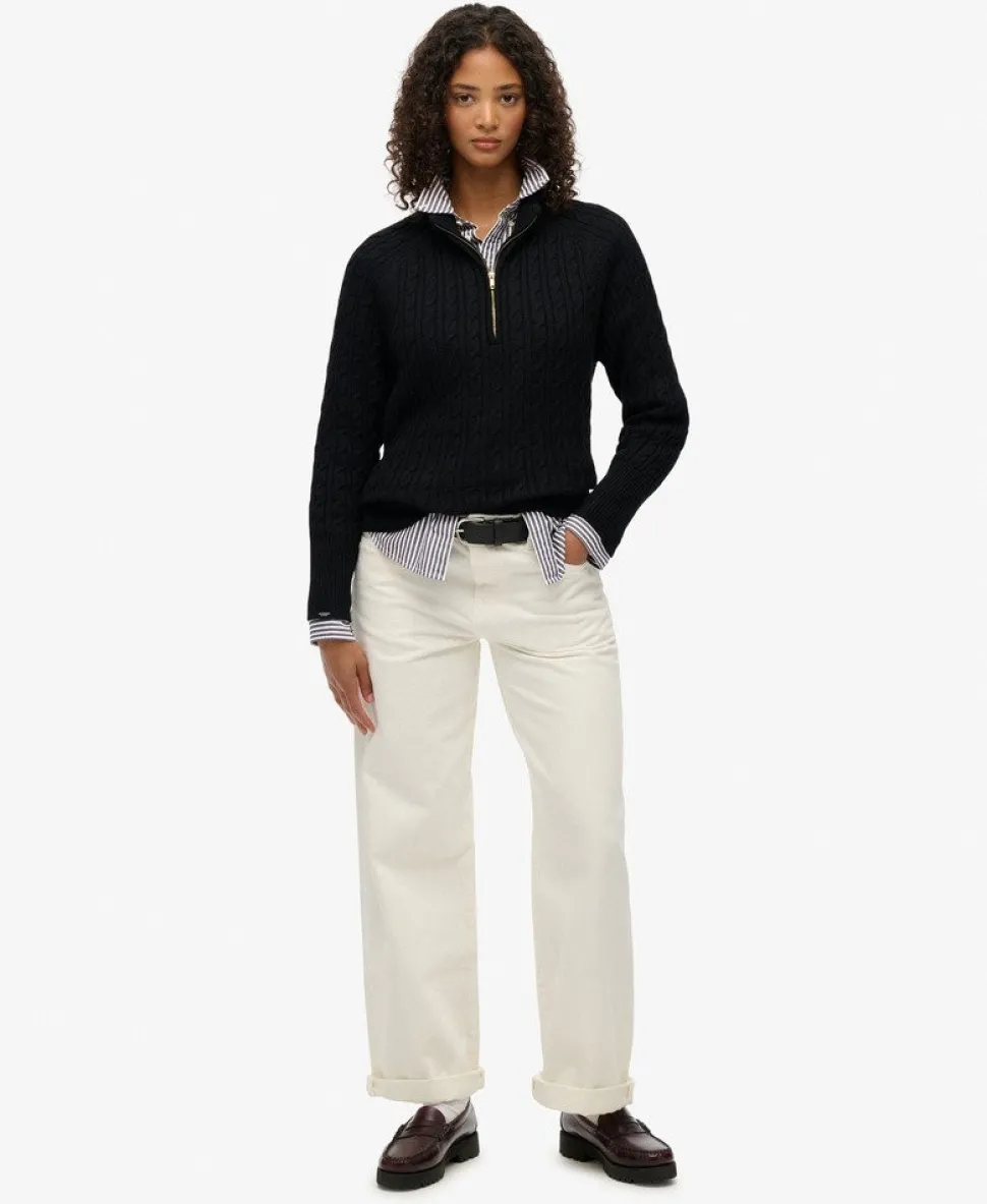 Brushed Cable Knit Henley Jumper