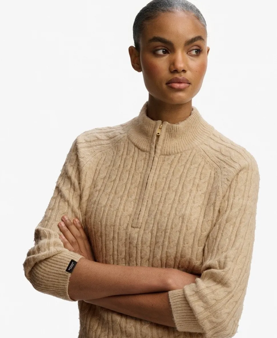 Brushed Cable Knit Henley Jumper