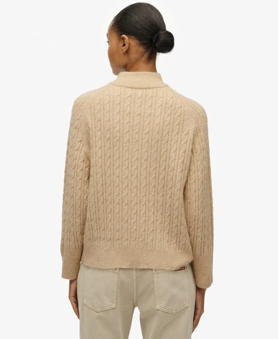 Brushed Cable Knit Henley Jumper