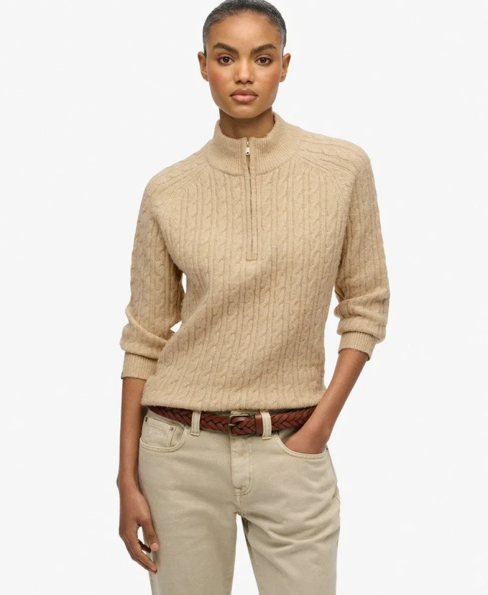Brushed Cable Knit Henley Jumper