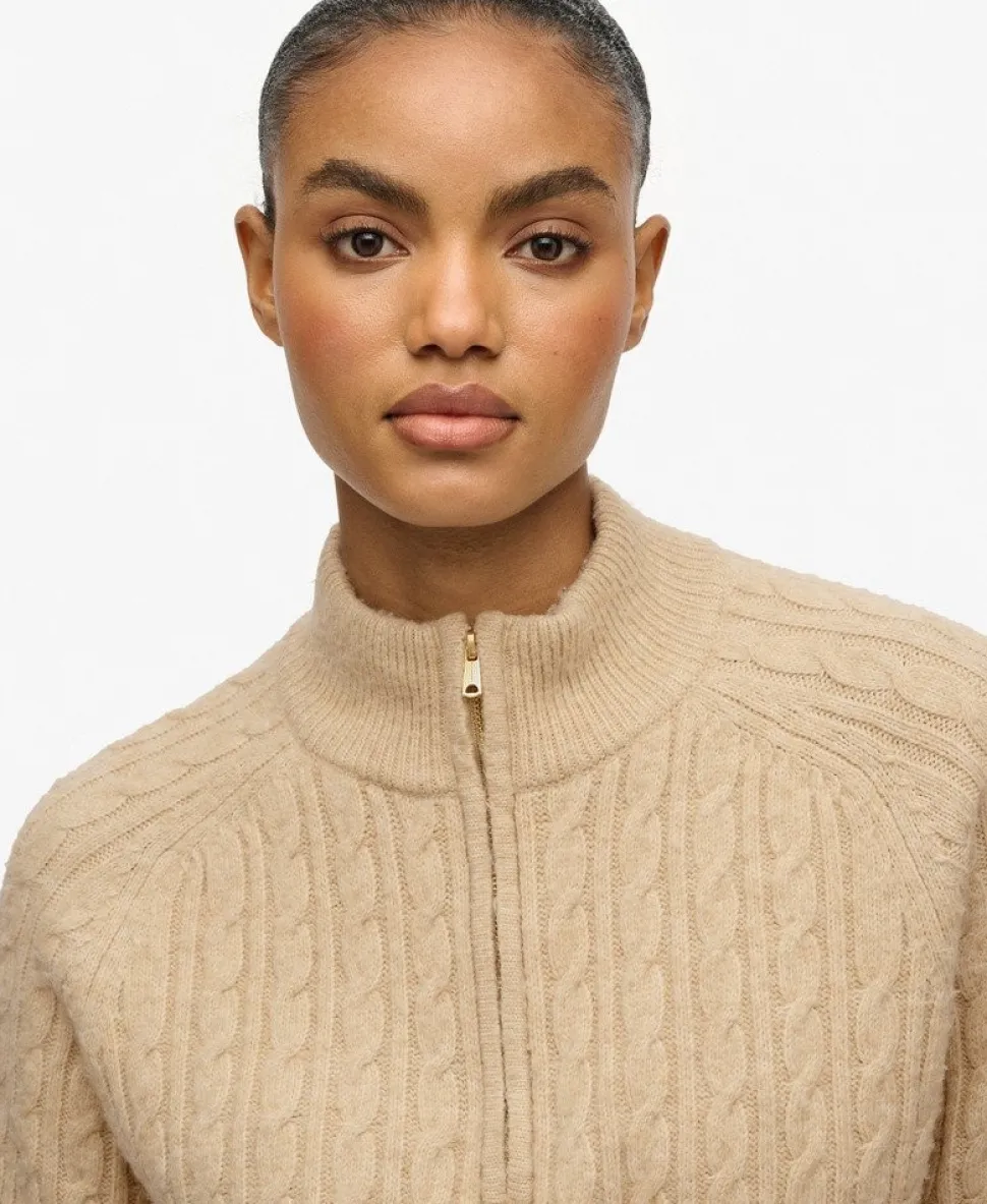 Brushed Cable Knit Henley Jumper