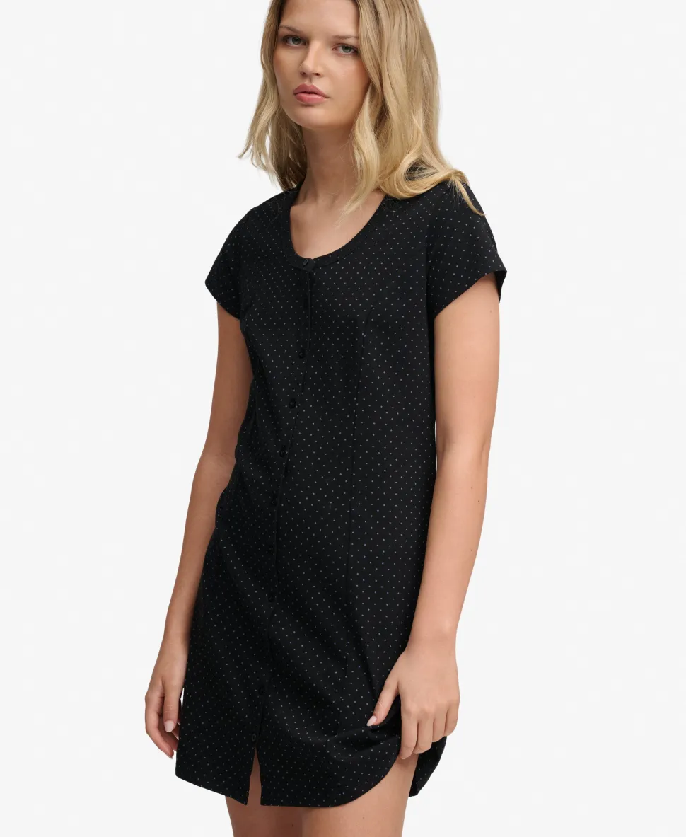 Button Through Short Sleeve Mini Dress