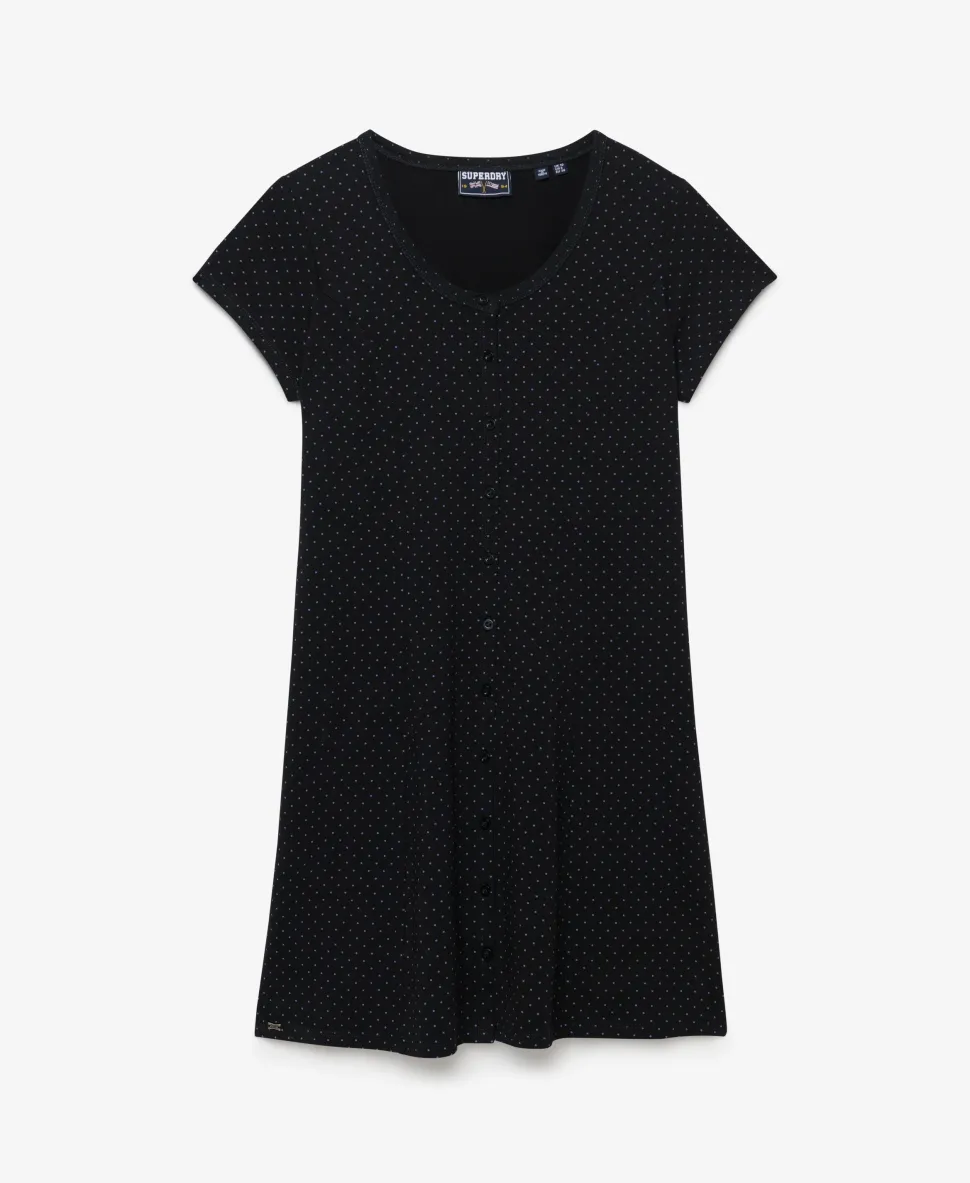 Button Through Short Sleeve Mini Dress