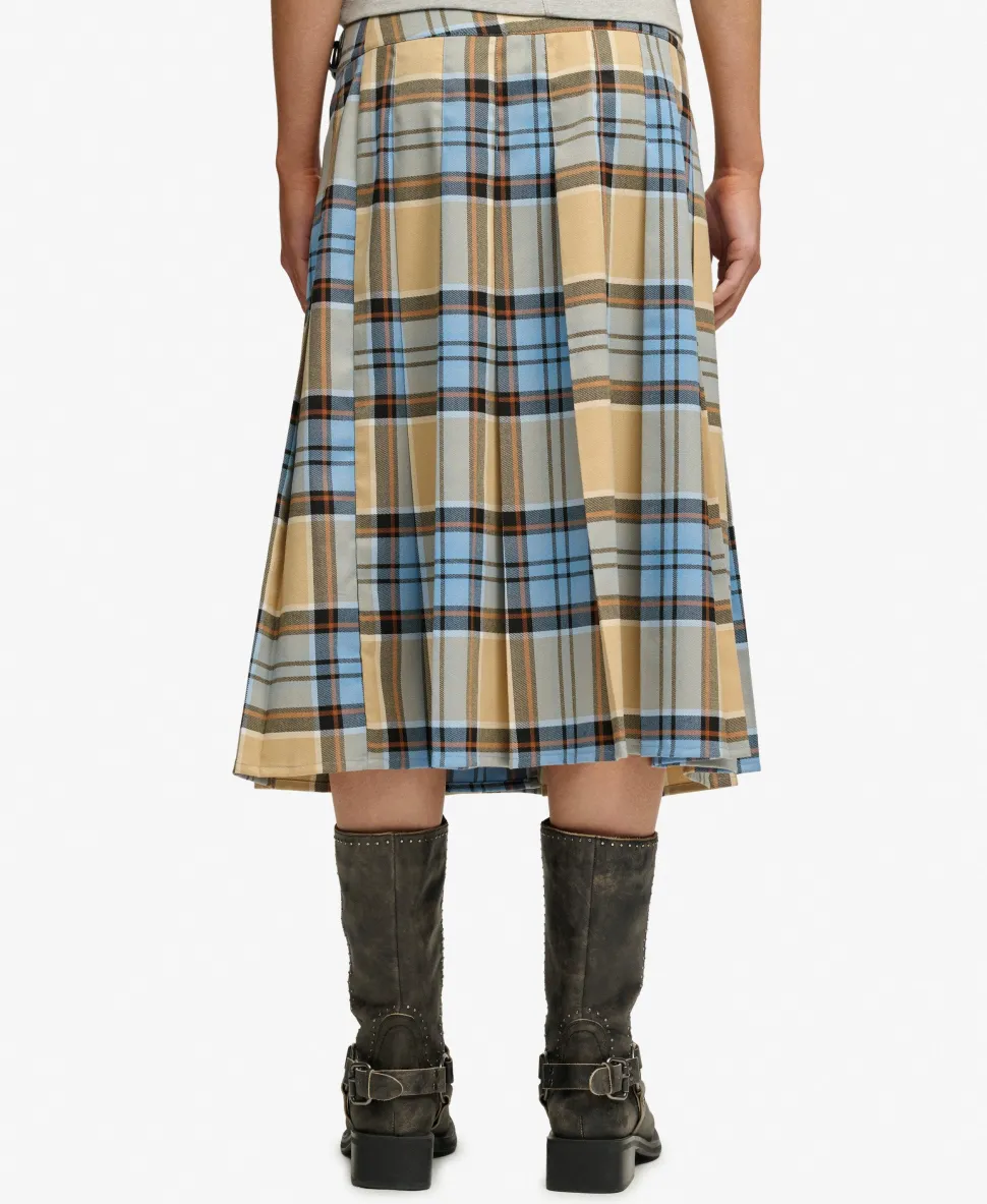 Check Pleated Midi Skirt