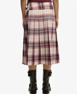 Check Pleated Midi Skirt