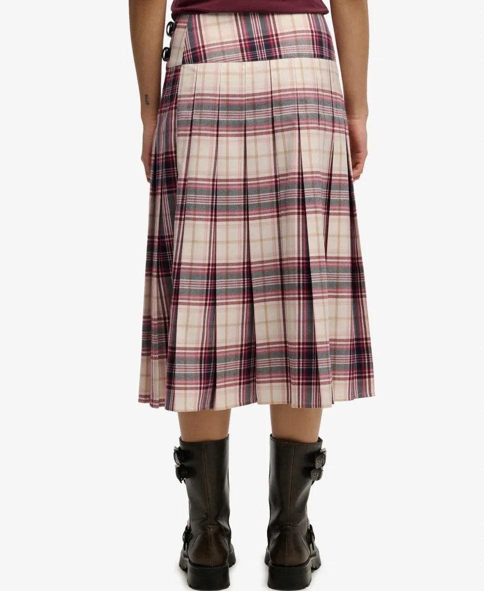Check Pleated Midi Skirt