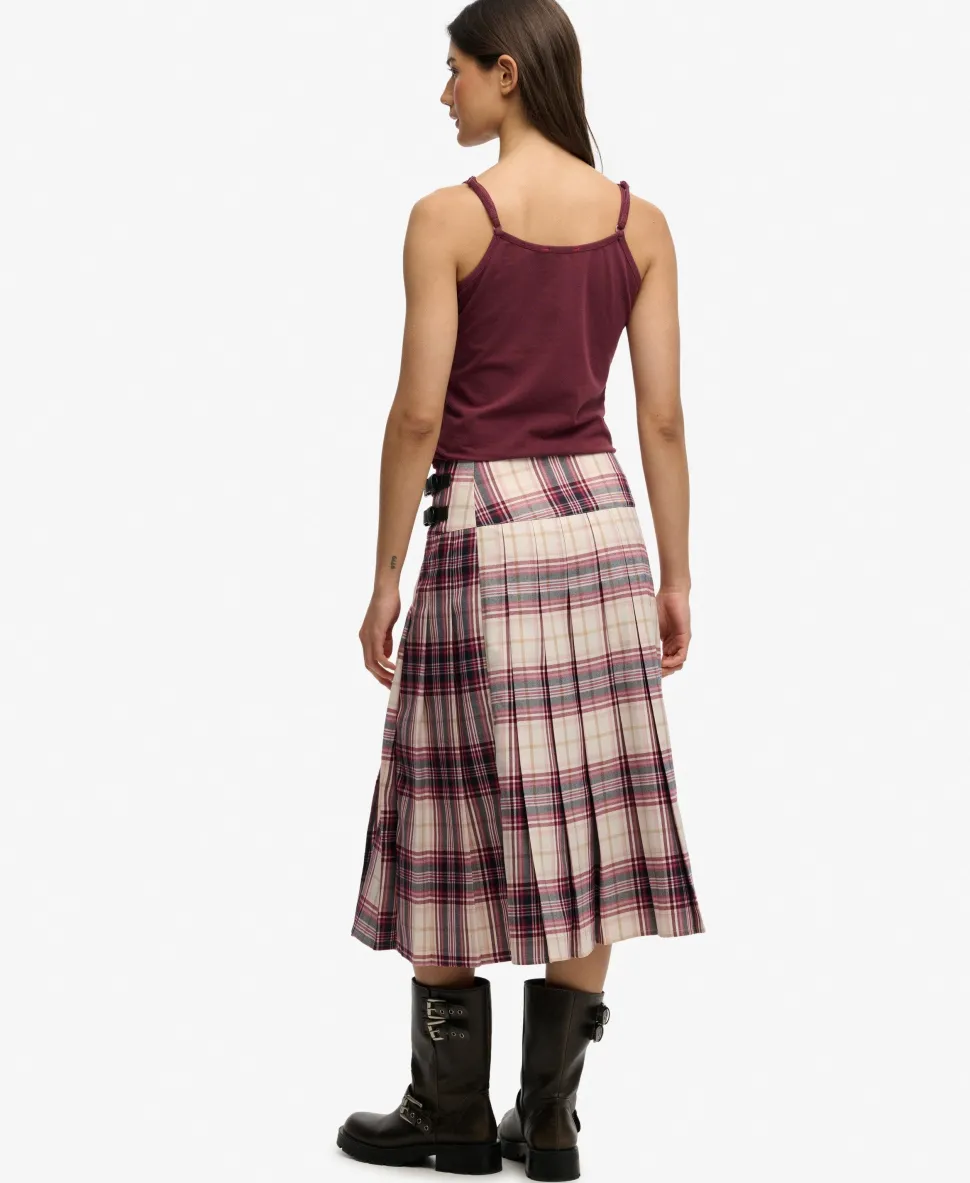 Check Pleated Midi Skirt