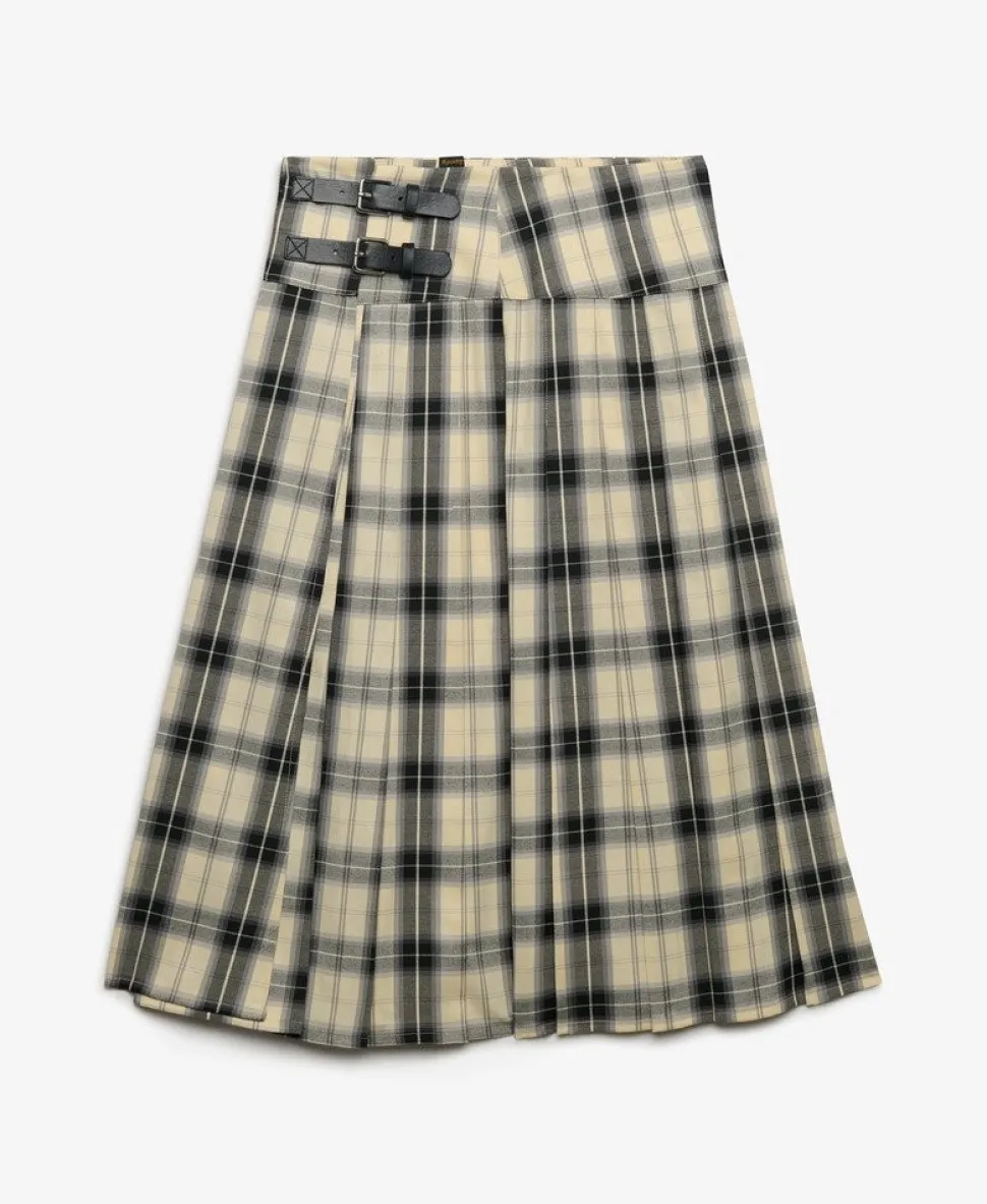 Check Pleated Midi Skirt