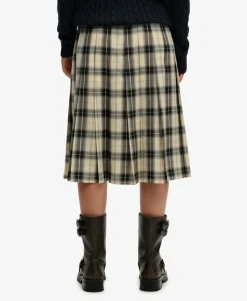 Check Pleated Midi Skirt