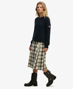Check Pleated Midi Skirt