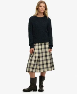 Check Pleated Midi Skirt