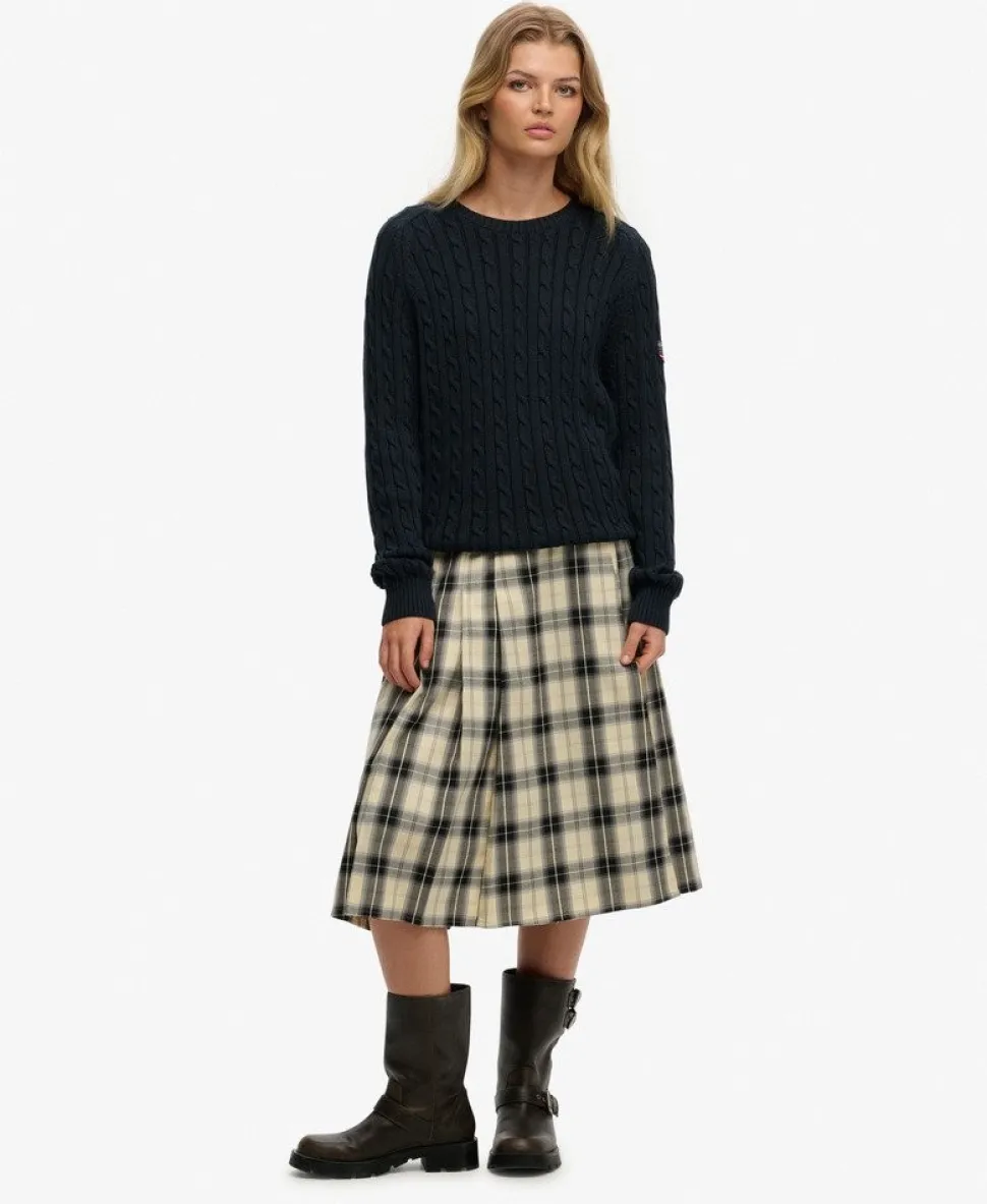 Check Pleated Midi Skirt
