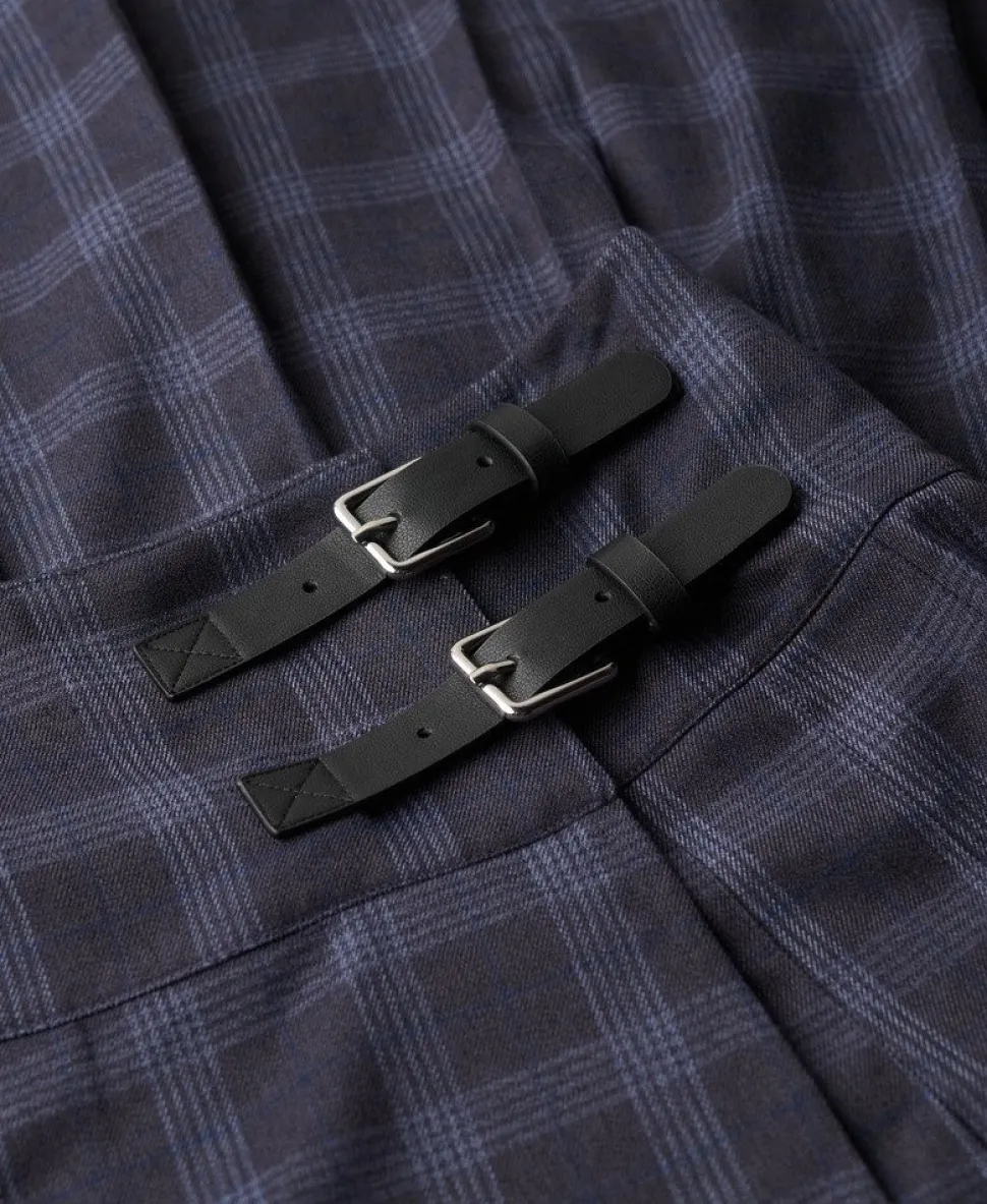 Check Pleated Midi Skirt
