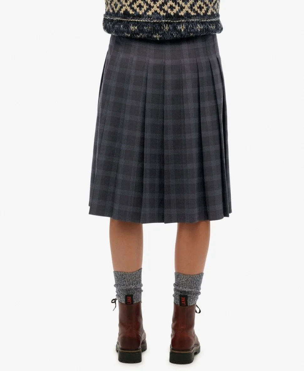 Check Pleated Midi Skirt