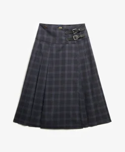 Check Pleated Midi Skirt