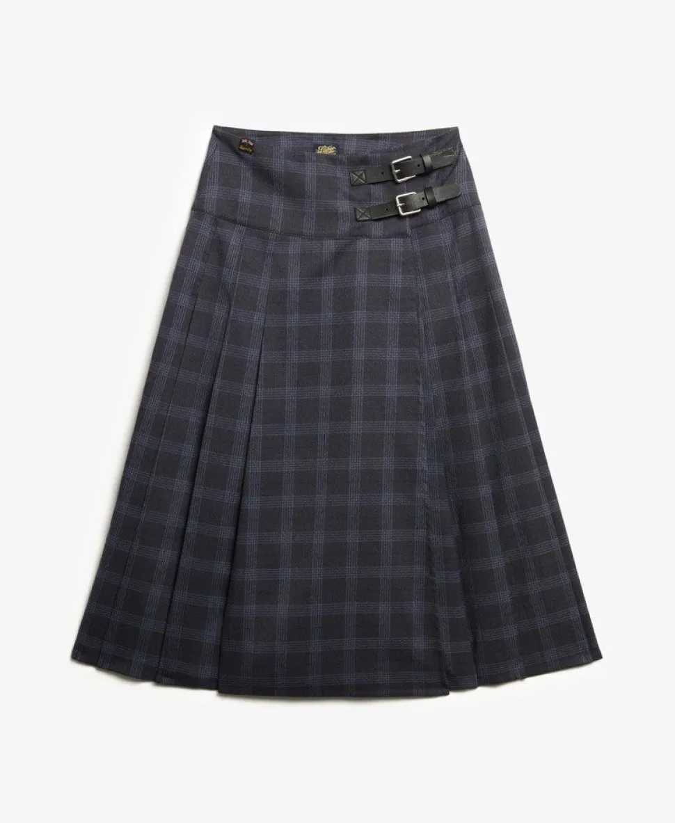 Check Pleated Midi Skirt