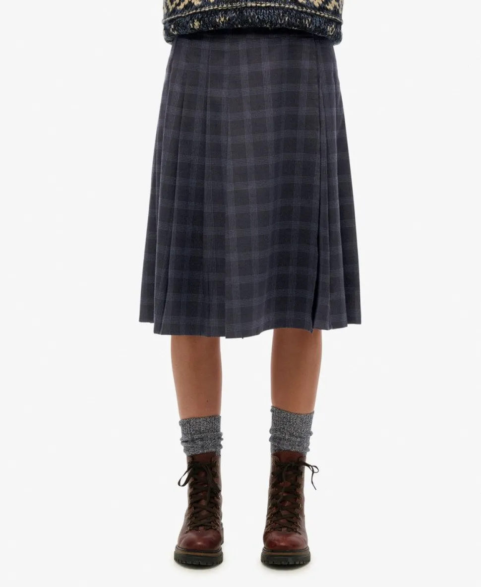 Check Pleated Midi Skirt