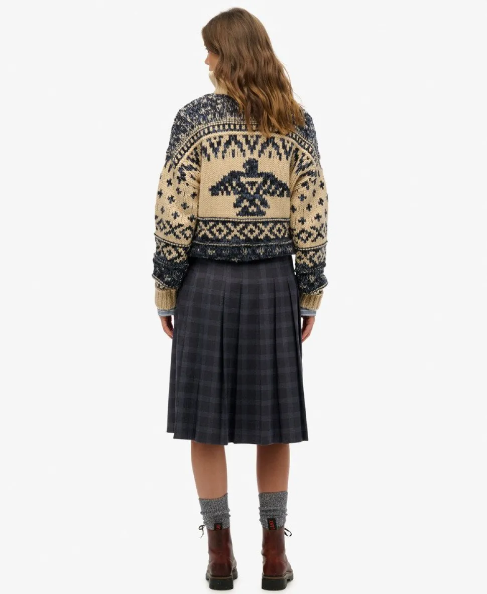 Check Pleated Midi Skirt