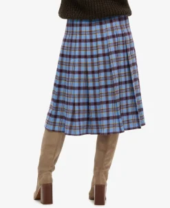 Check Pleated Midi Skirt