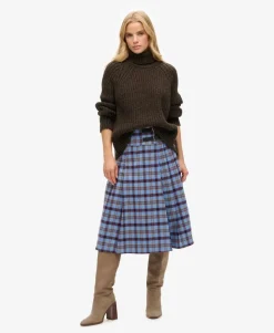Check Pleated Midi Skirt