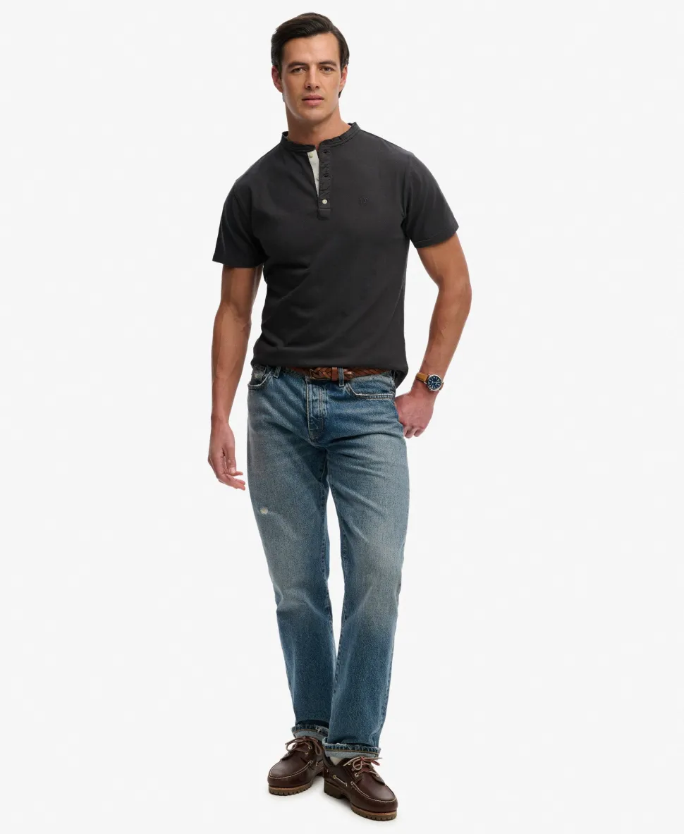 Classic Cotton Linen Short Sleeve Henley T-shirt