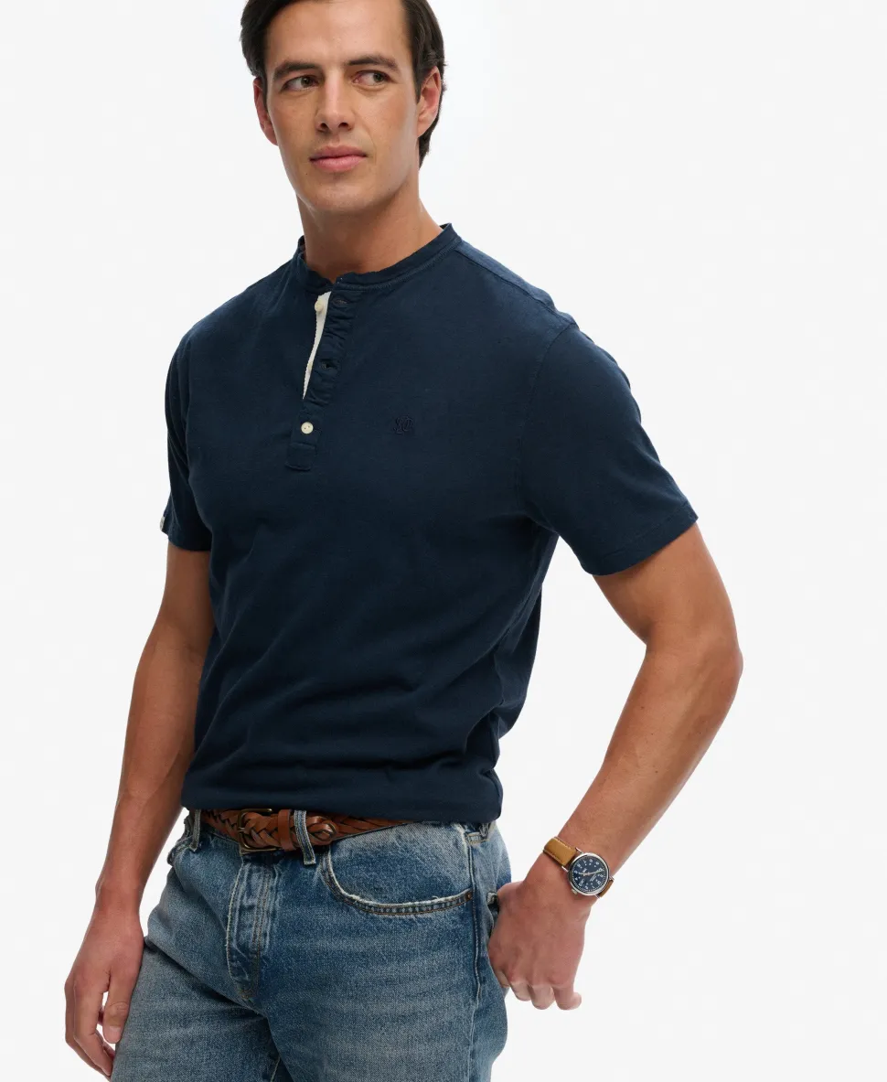 Classic Cotton Linen Short Sleeve Henley T-shirt