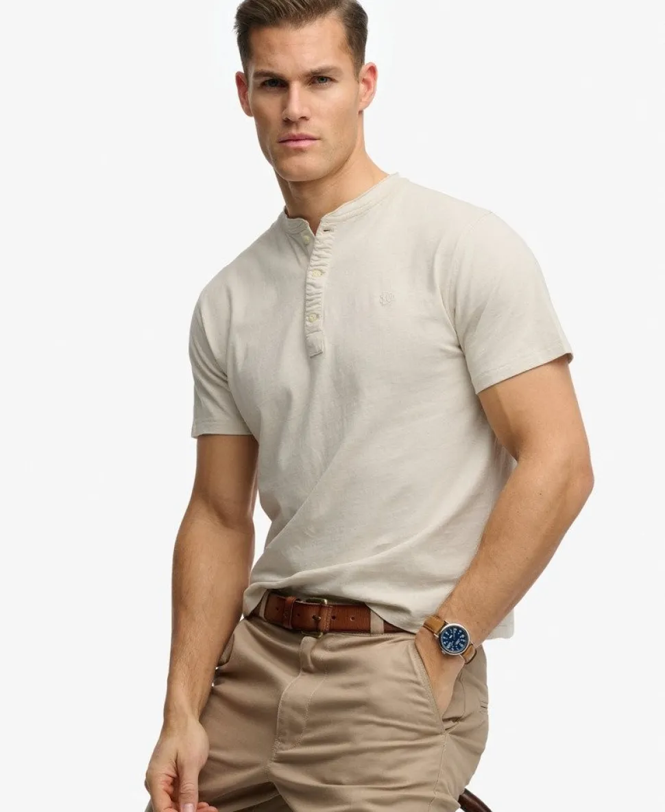 Classic Cotton Linen Short Sleeve Henley T-shirt