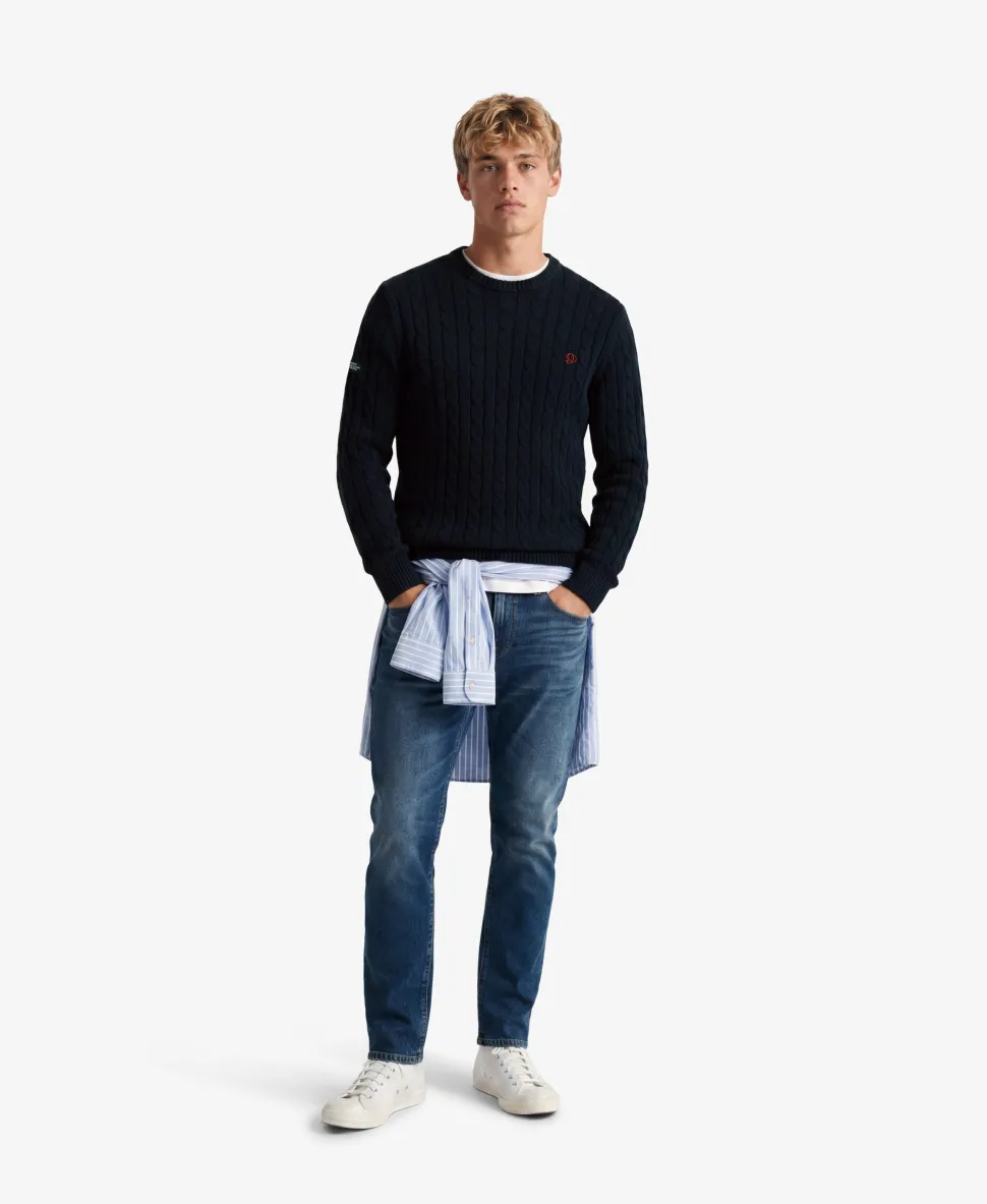 Cotton Cable Knit Crew Jumper