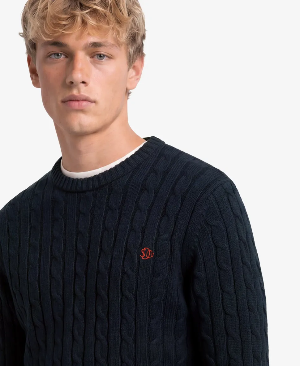 Cotton Cable Knit Crew Jumper