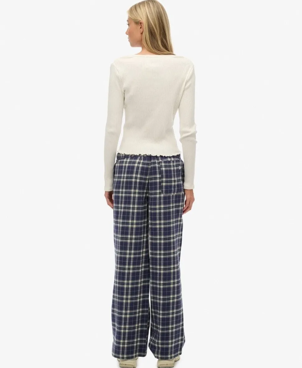 Cotton Check Elastic Trousers