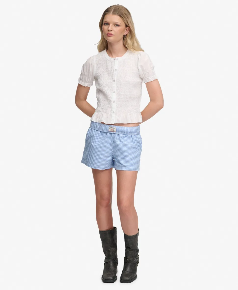Cotton Elastic Check Shorts