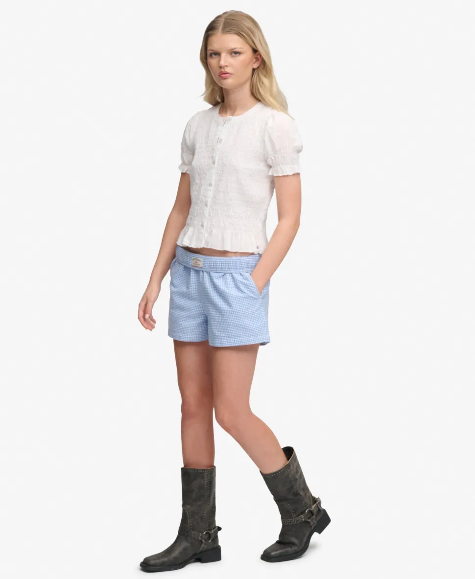Cotton Elastic Check Shorts