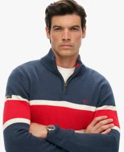 Cotton Stripe Half Zip Knit