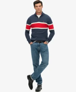 Cotton Stripe Half Zip Knit