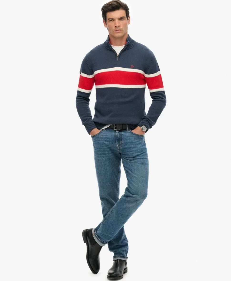 Cotton Stripe Half Zip Knit